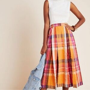 Maeve Anthropologie Multicolor Plaid Cotton Maxi Skirt L